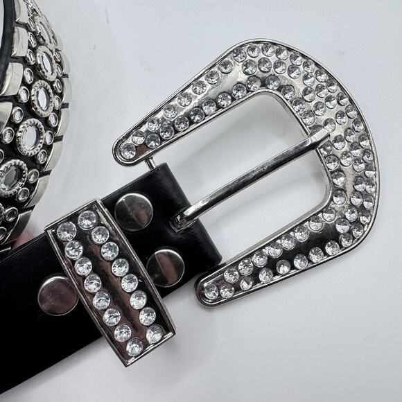 Luxury Diva Rhinestone Bling Cowgirl Fashion Black Belt Size L Missing 1 Stud - Picture 5 of 12